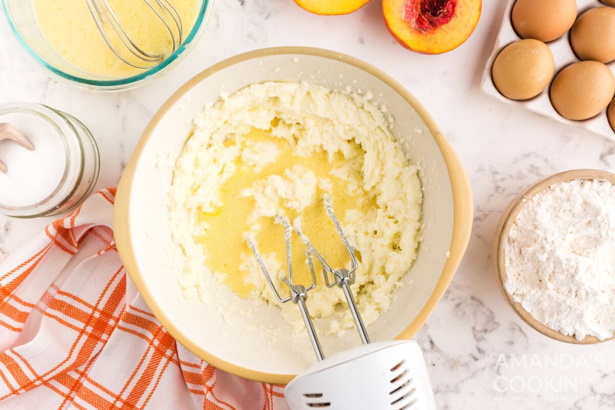 beating cake batter with a mixer
