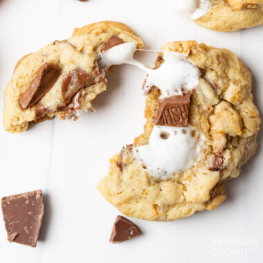 s'mores cookies pulled apart