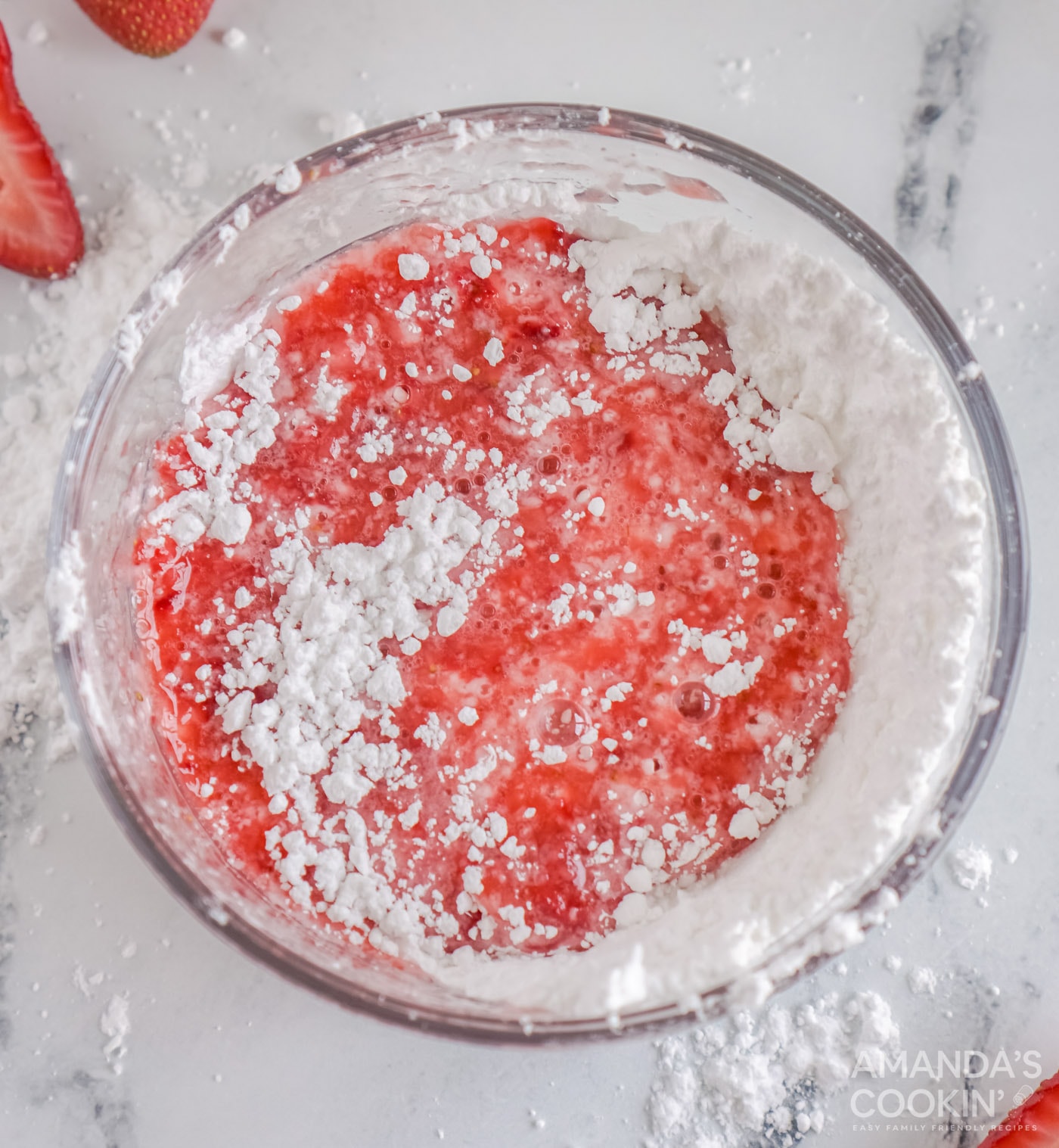 strawberry lemon glaze ingredients in a bowl