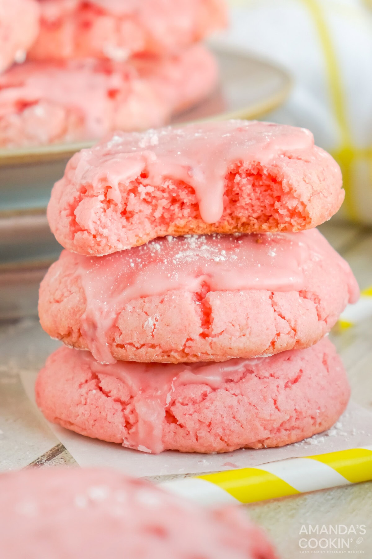 stack of Strawberry Cake Mix Cookies