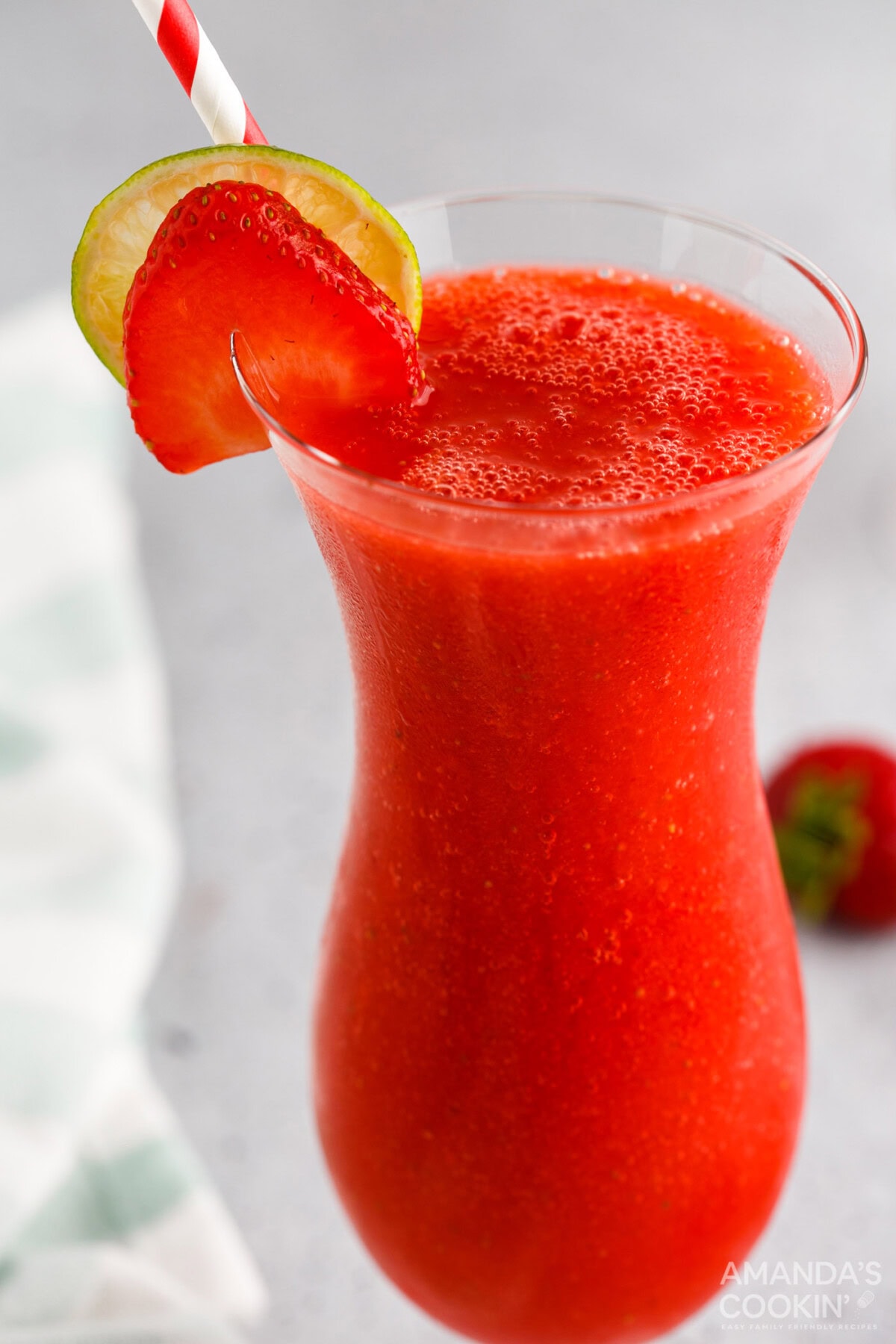 Strawberry Daiquiri  with strawberry and lime garnish