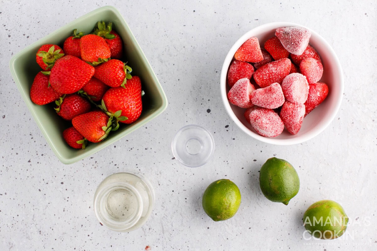 ingredients for making a Strawberry Daiquiri 