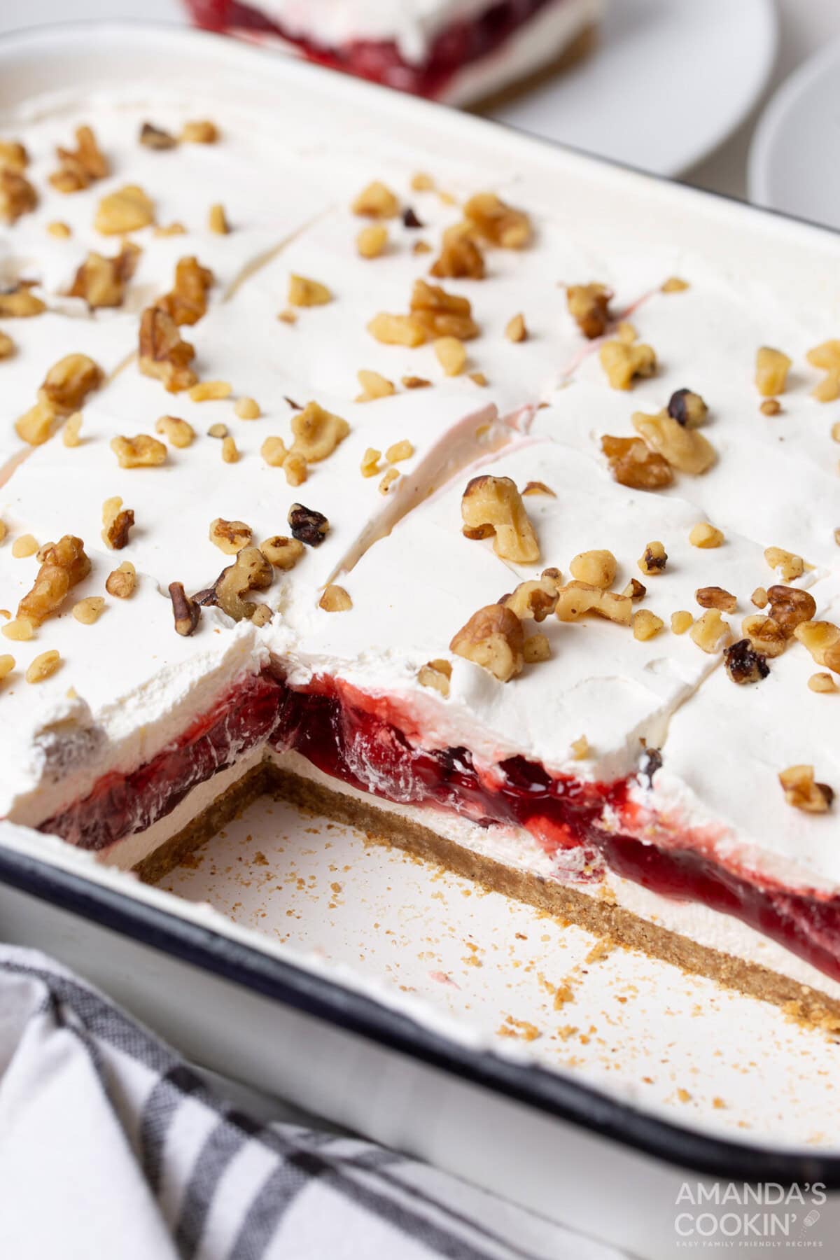 pan of cherry lush dessert