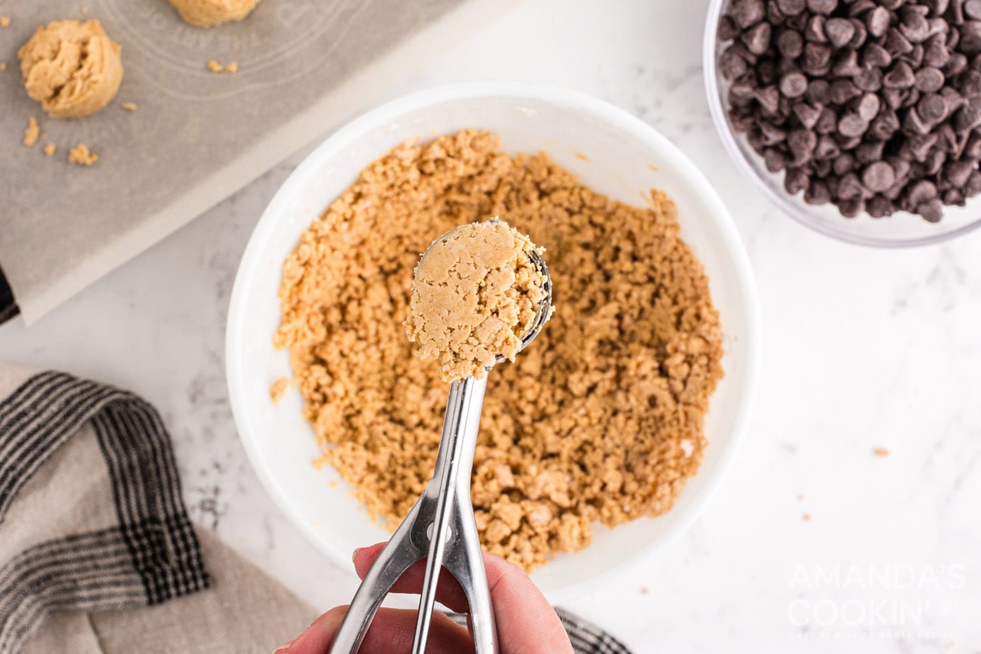 cookie scoop scooping peanut butter ball mixture