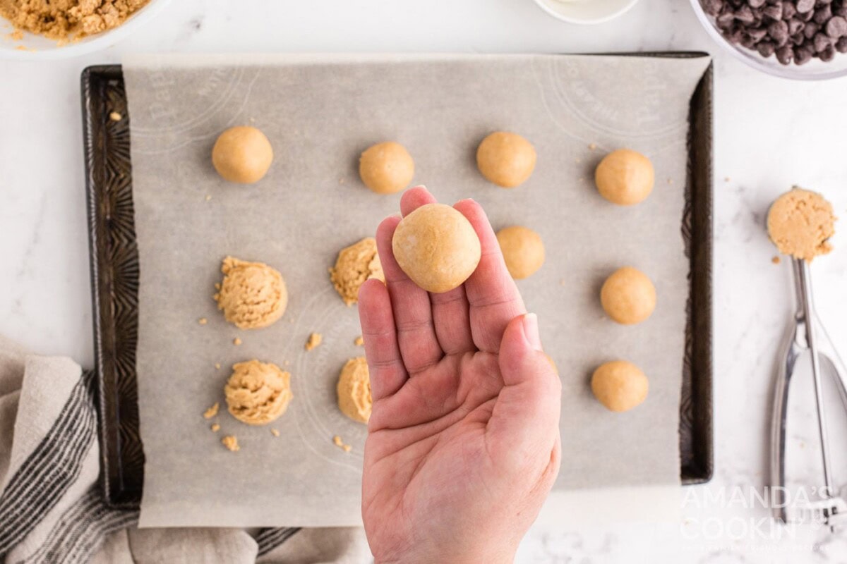 hand holding peanut butter ball