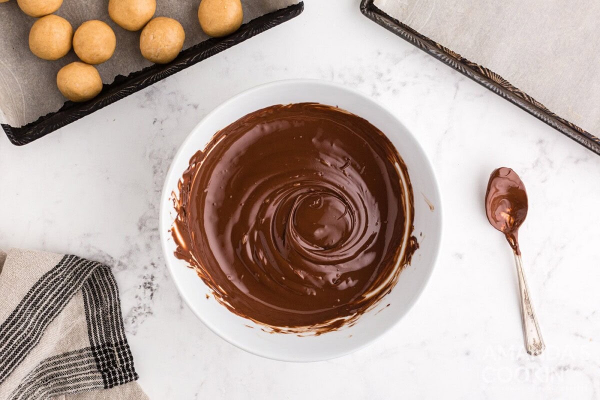 melted semi sweet chocolate in a bowl