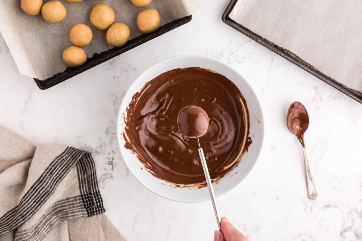 chocolate peanut butter ball on a stick