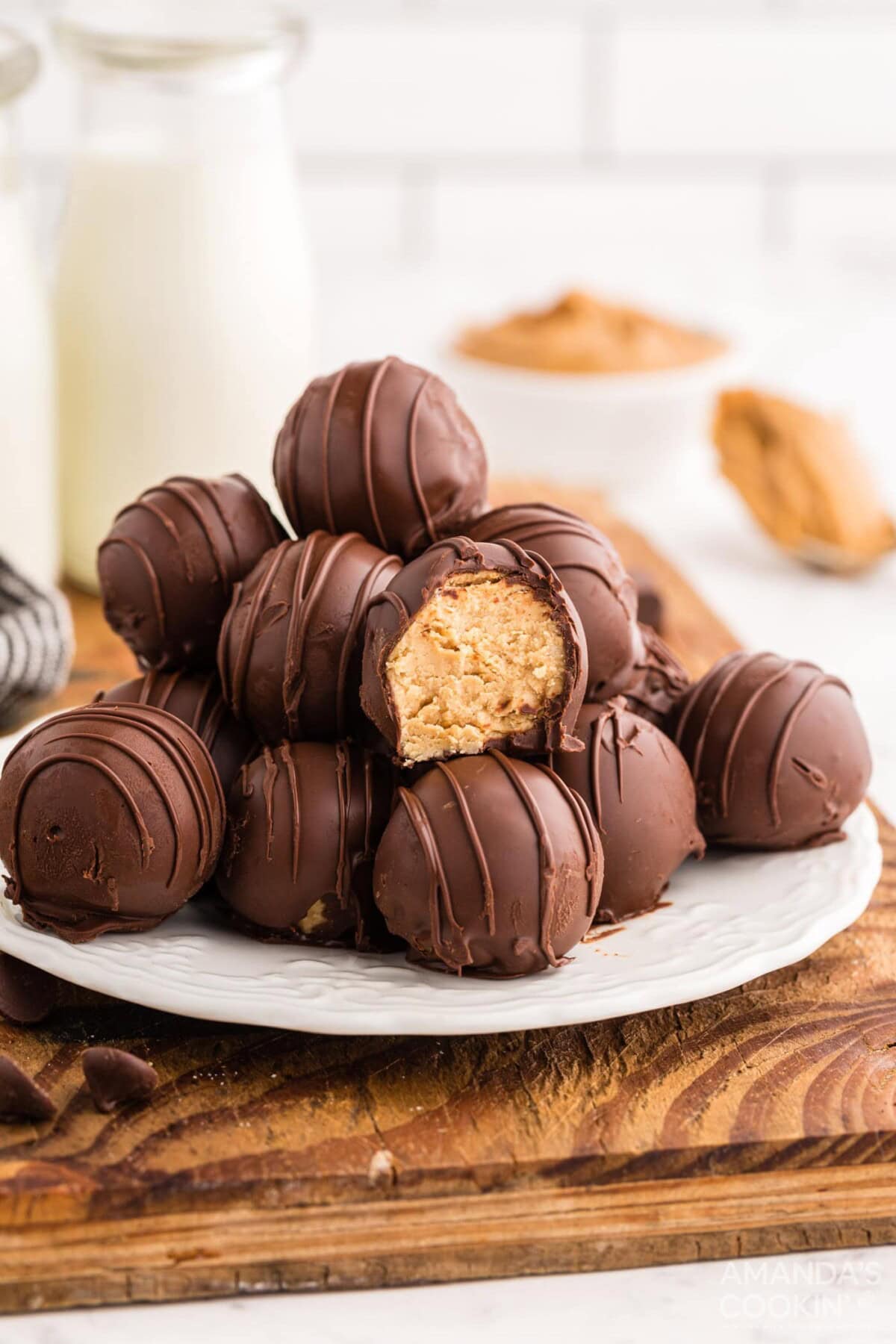 plate full of Chocolate Peanut Butter Balls