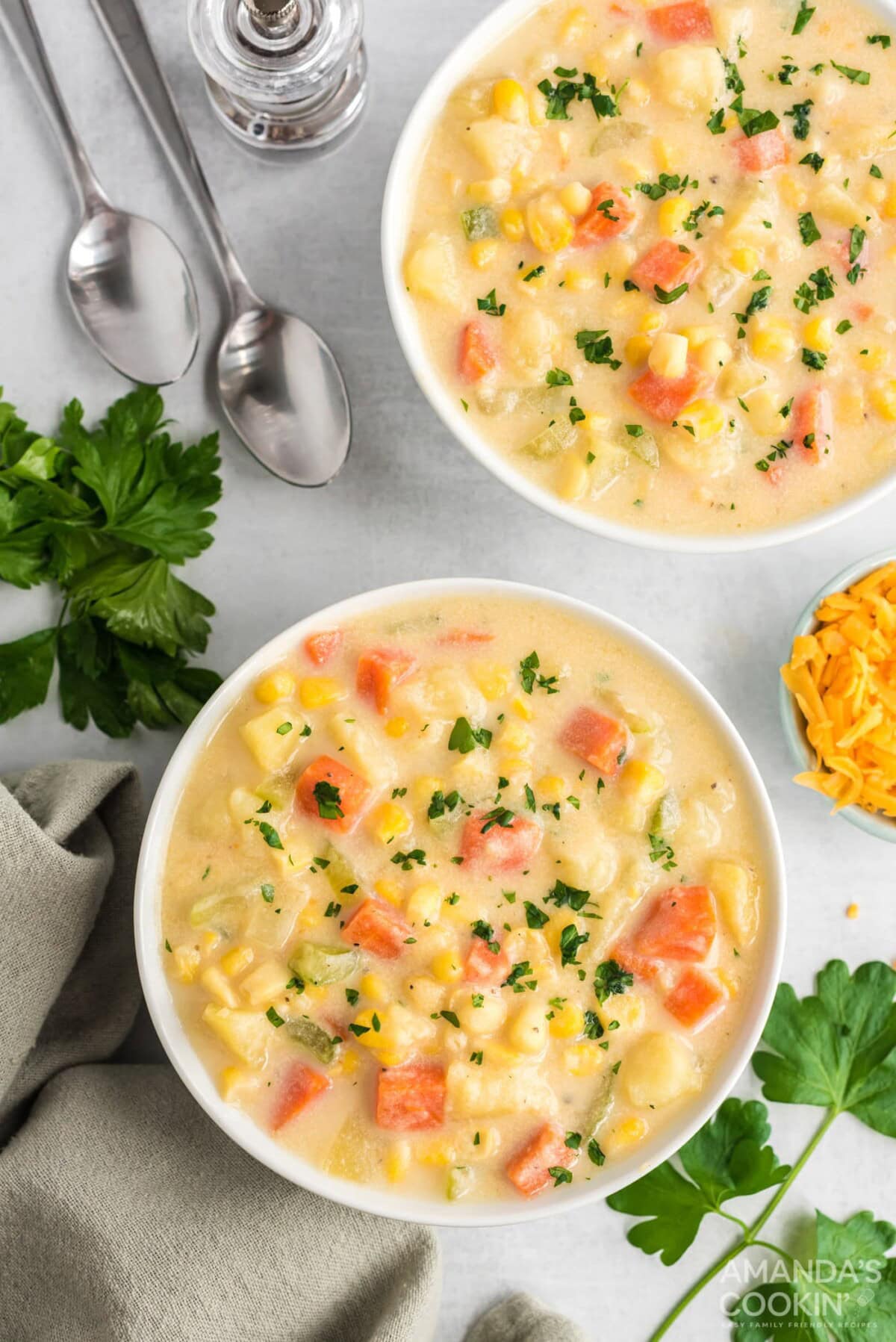 2 bowls of Corn Chowder