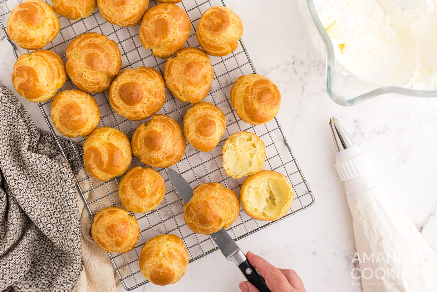 cream puffs on cooling rack