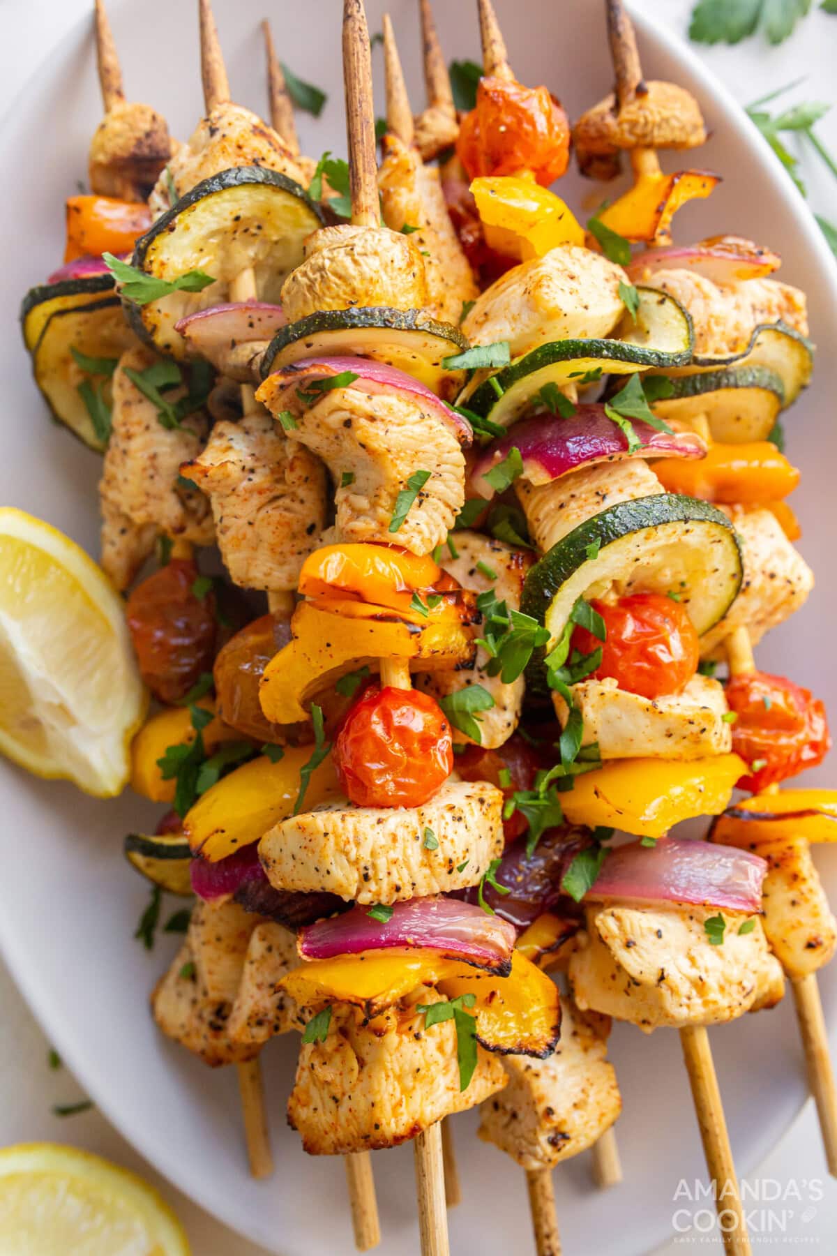 Air Fryer Chicken Kabobs on a platter