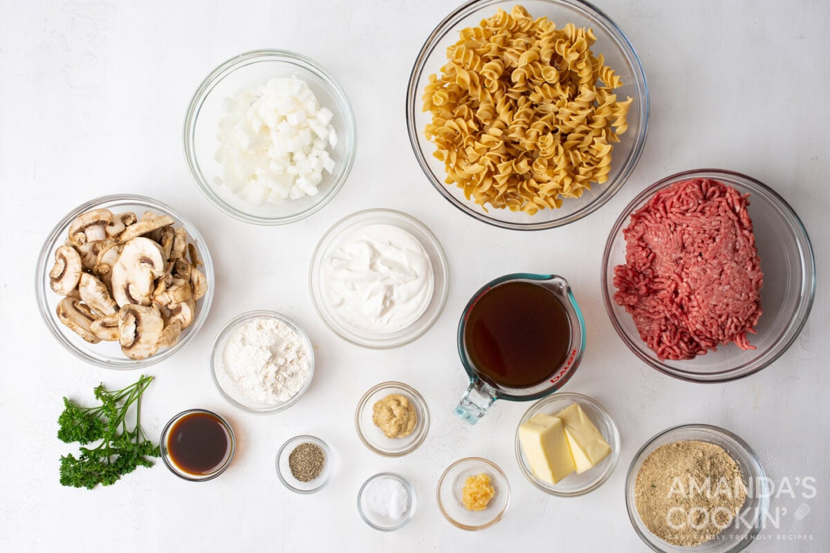 ingredients for Beef Stroganoff Casserole