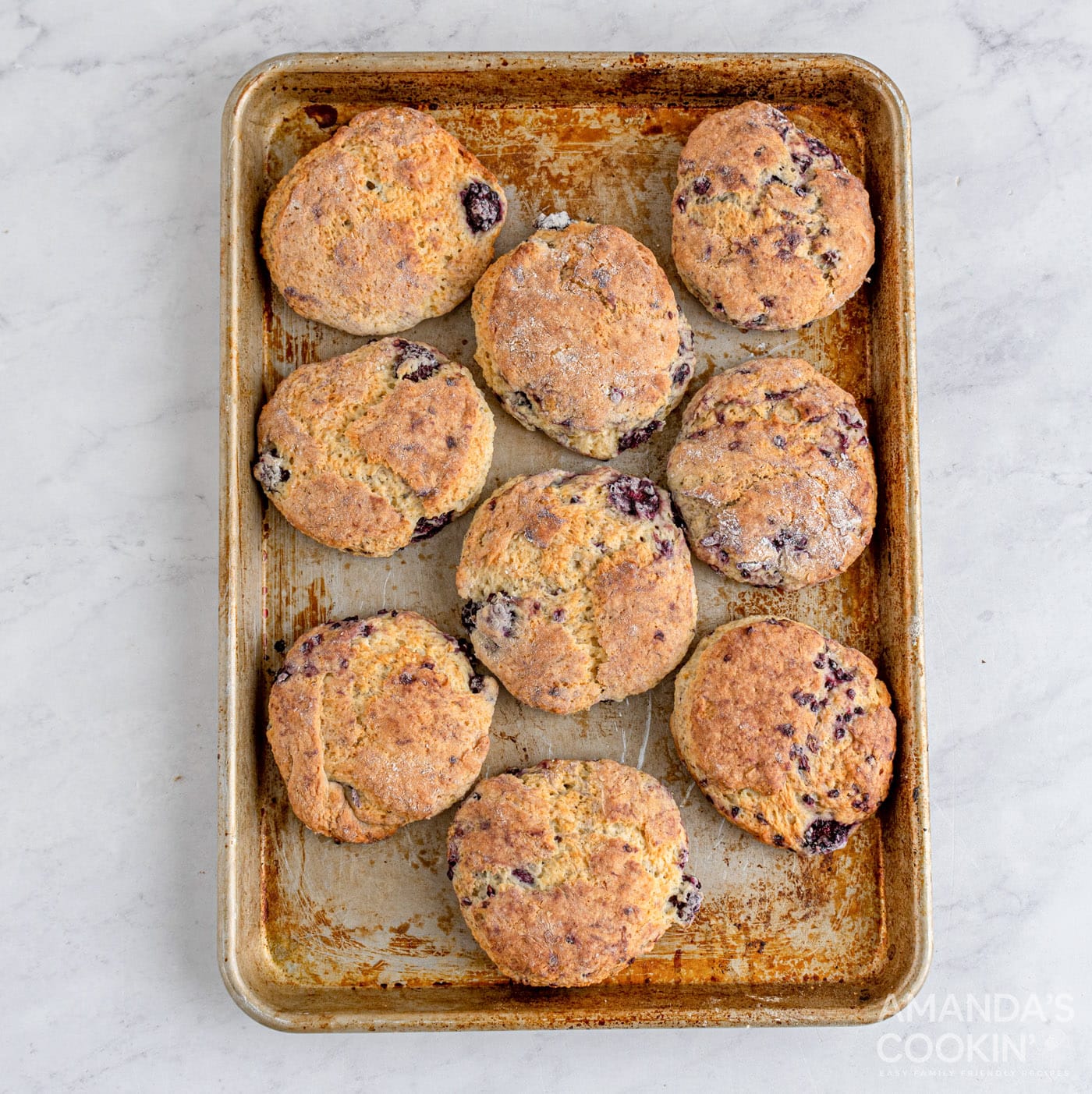 blackberry scones on baking sheet