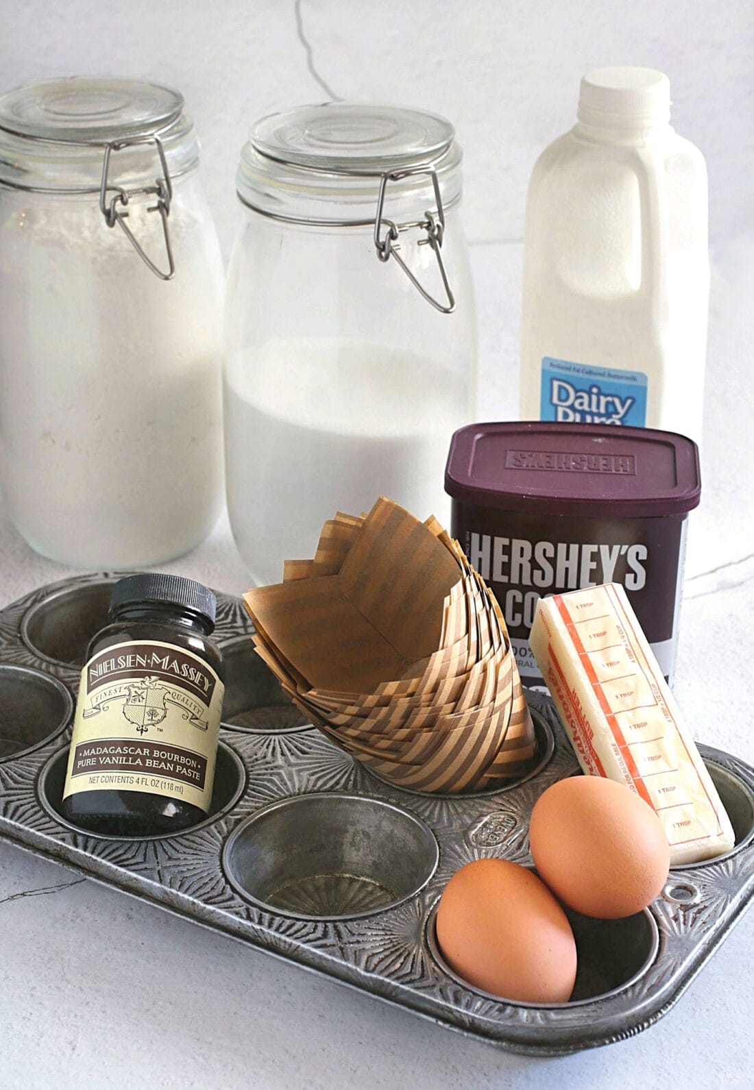 ingredients for Chocolate Peanut Butter Cupcakes