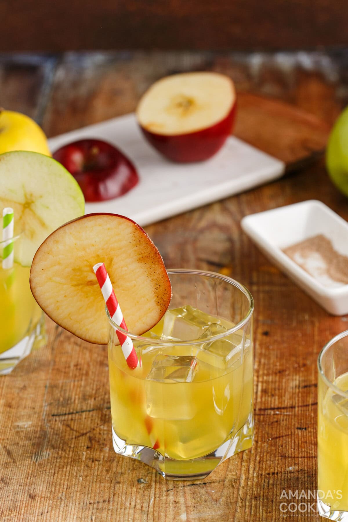 Cinnamon Applesauce Cocktail with cutting board in background