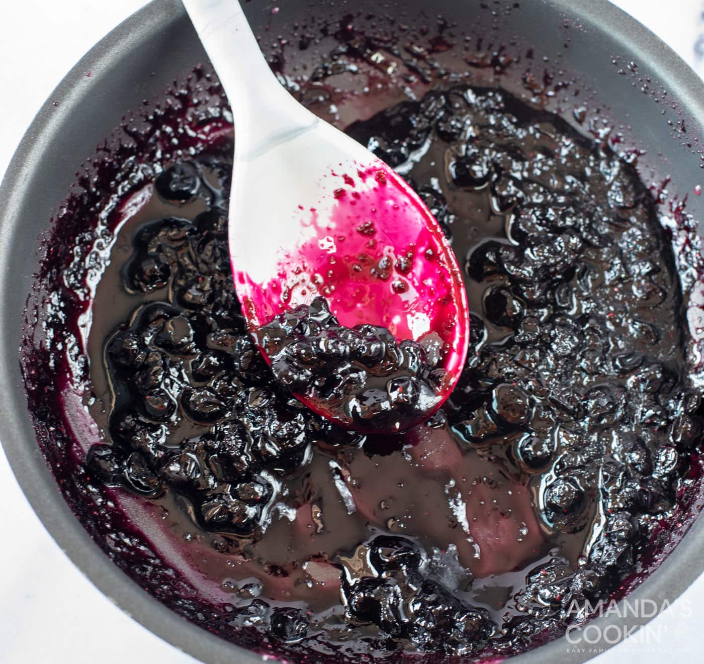 blueberry mixture in a saucepan