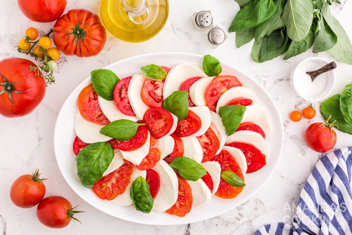 caprese salad ingredients on a platter