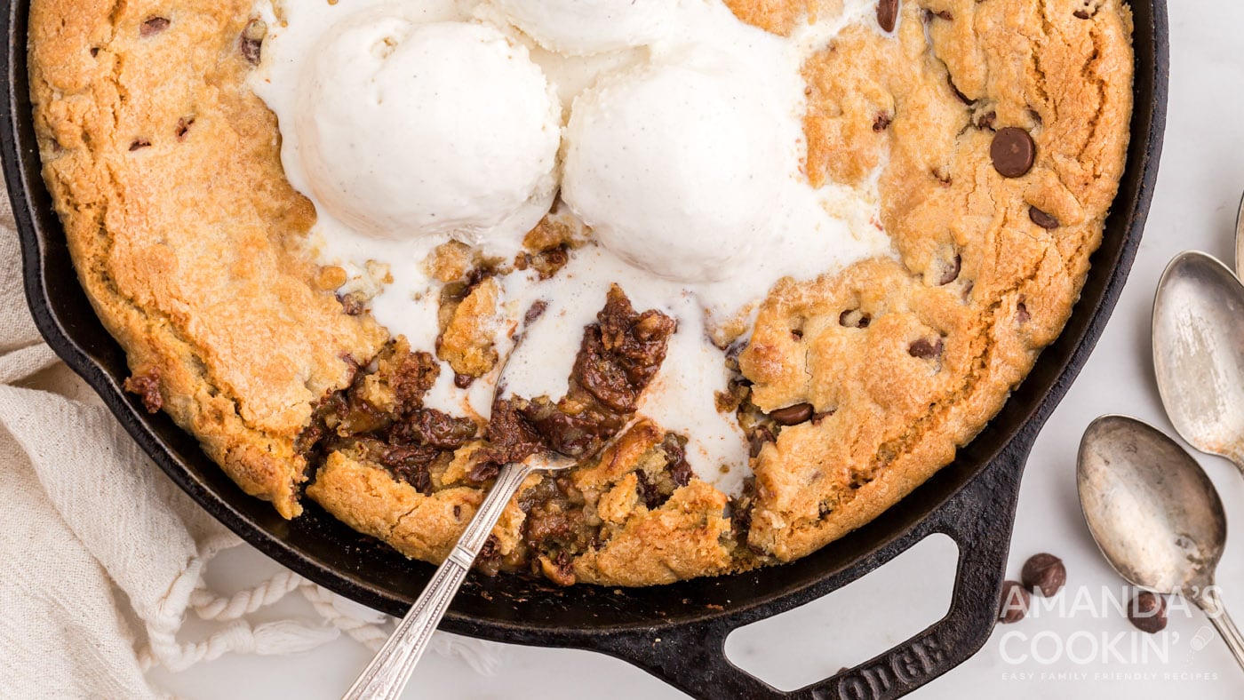 You know those deep-dish cookie skillets you get at restaurants? Some call it a cookie sundae or a p