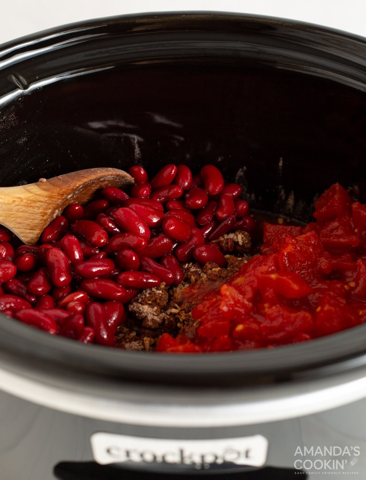 chili ingredients in a crockpot