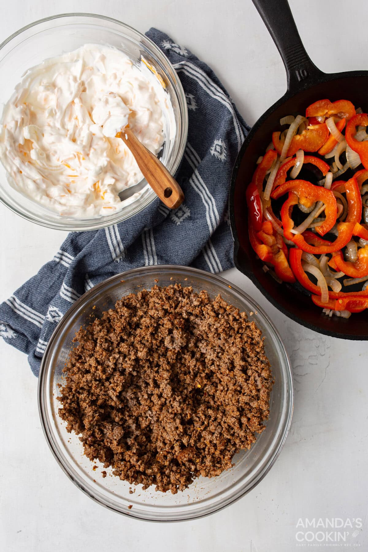 ground beef, sour cream mixture, and veggies overhead