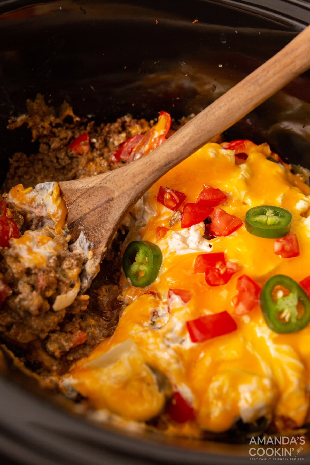john wayne casserole in a black crockpot