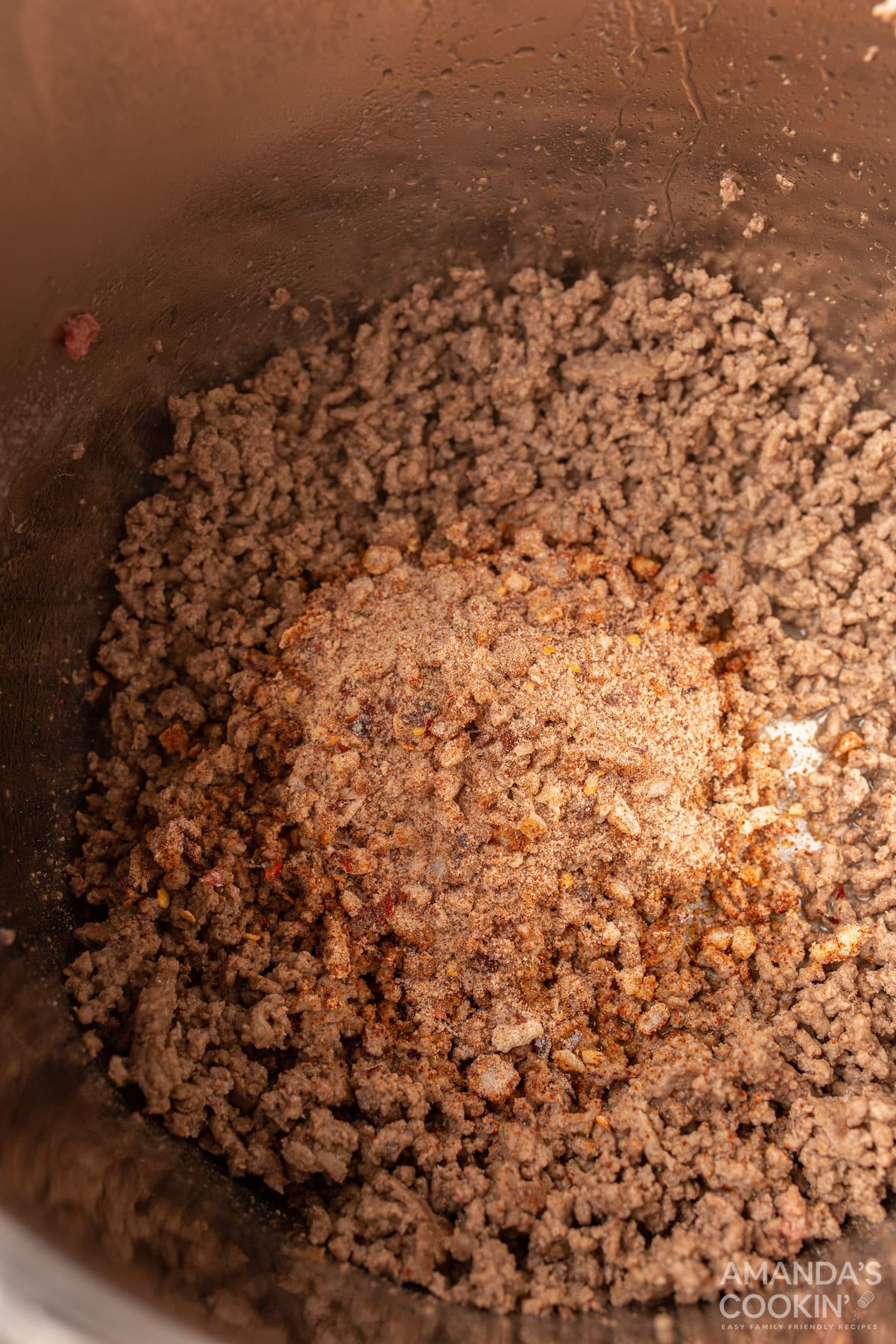 ground beef and seasonings in an instant pot