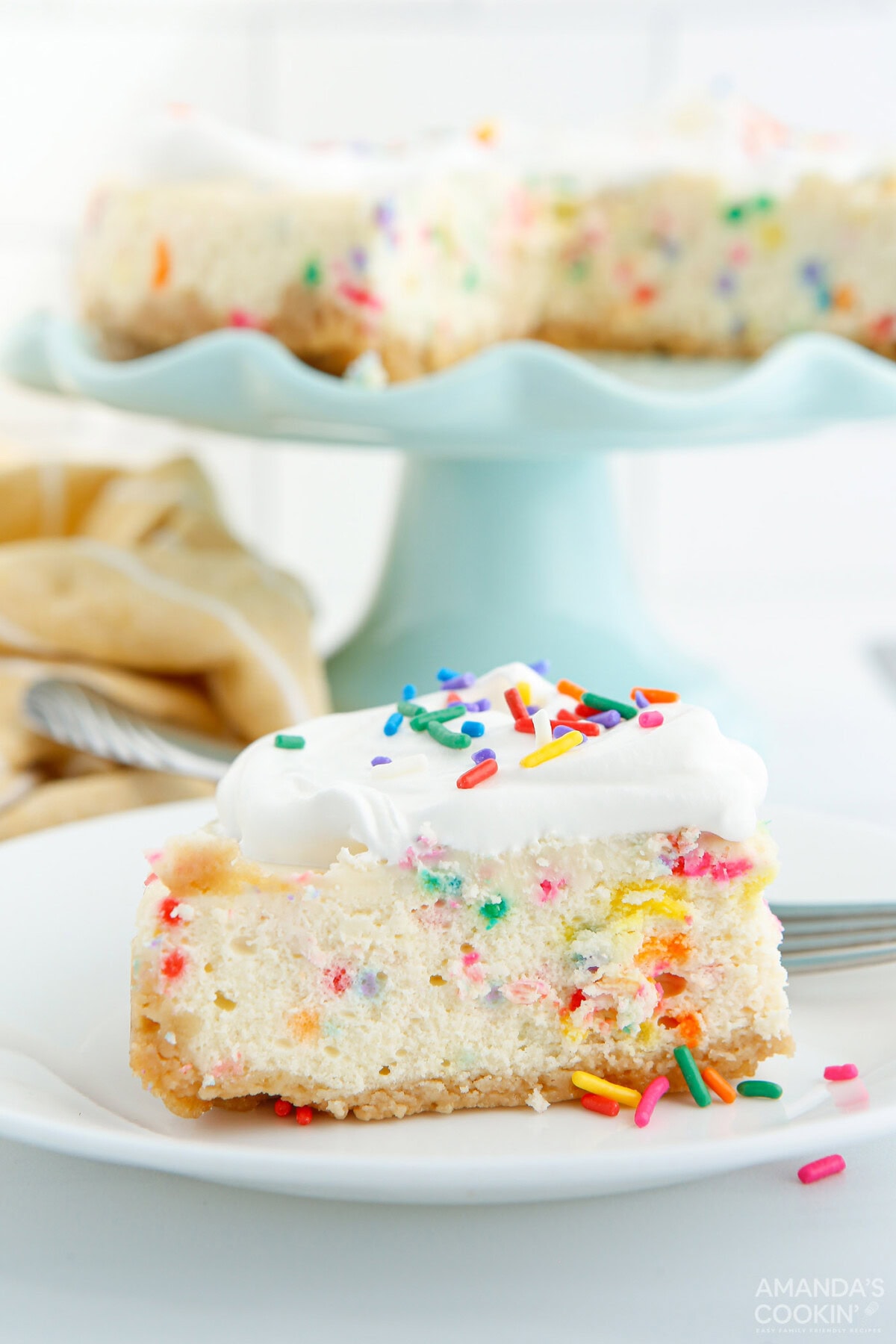 slice of Instant Pot Funfetti Cheesecake
