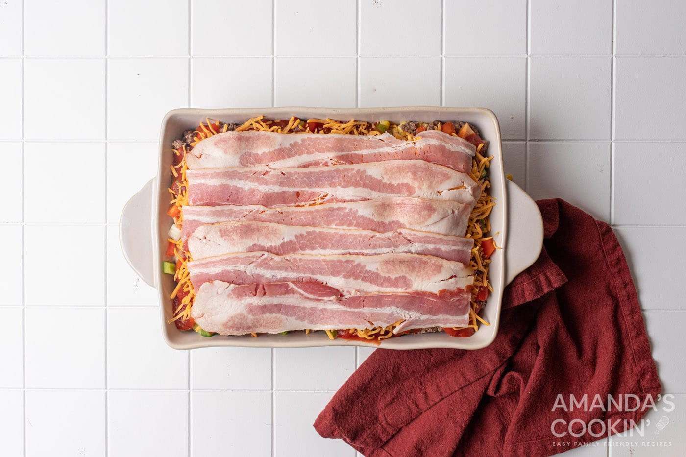 raw bacon on top of casserole