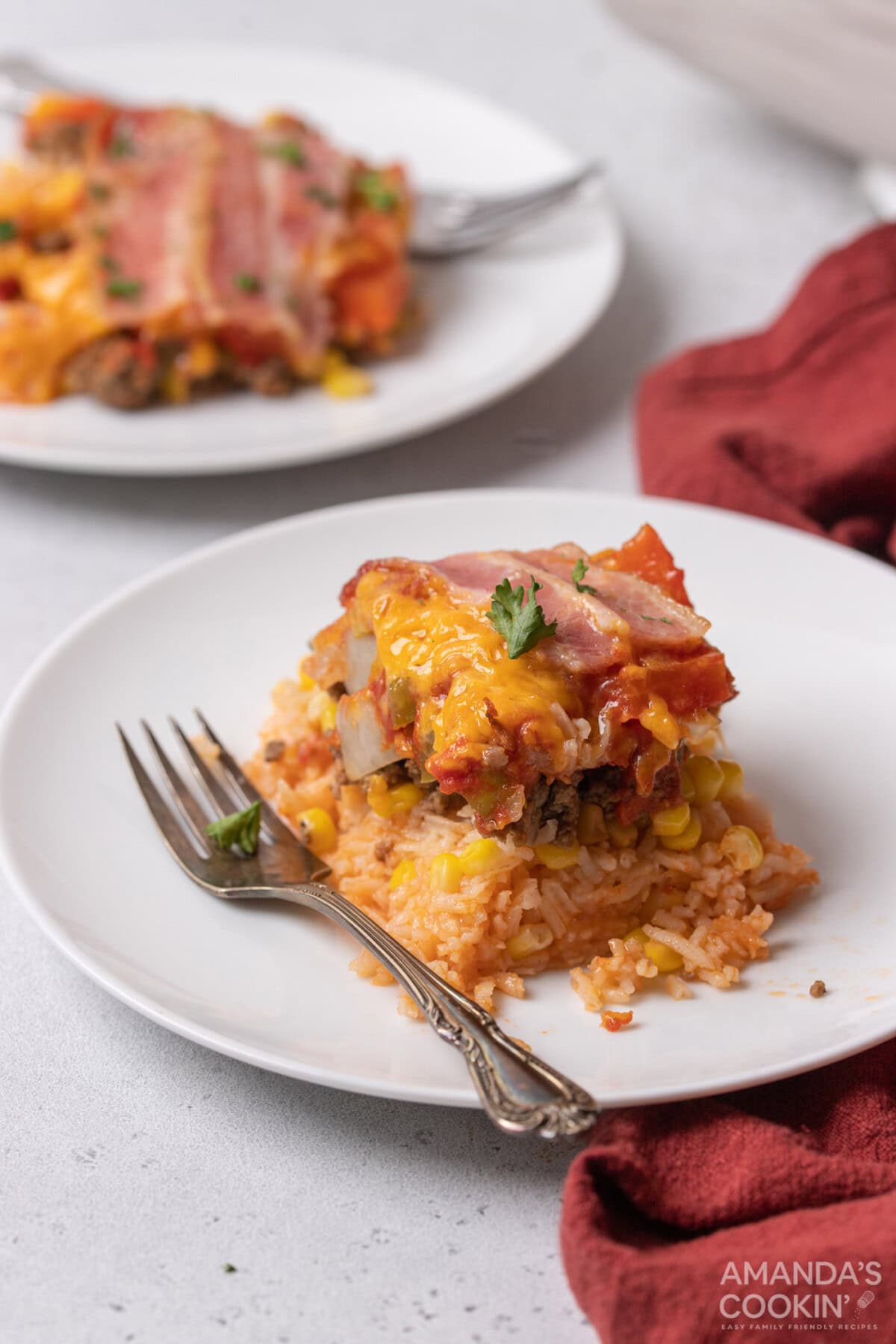 slice of 7 Layer Casserole on a plate