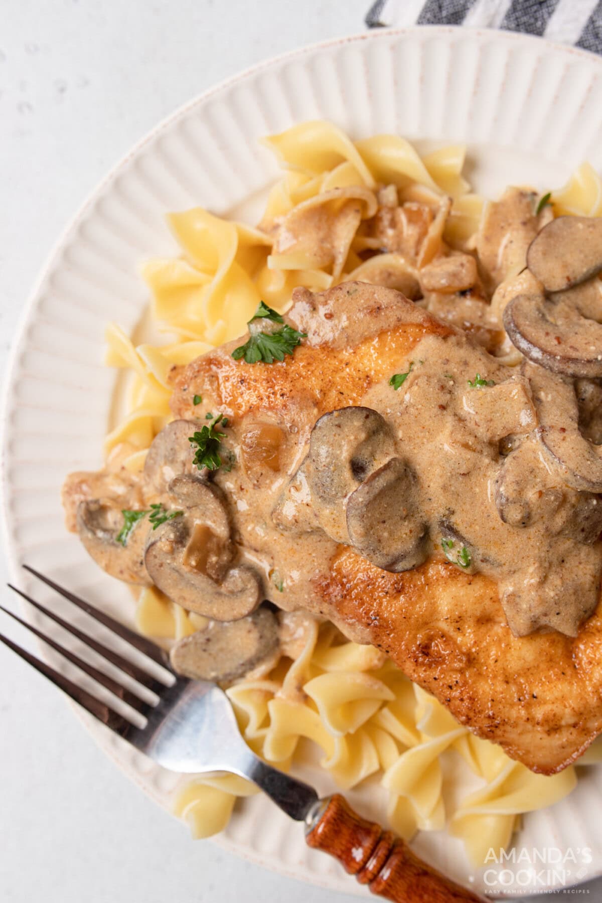 Chicken Stroganoff over noodles