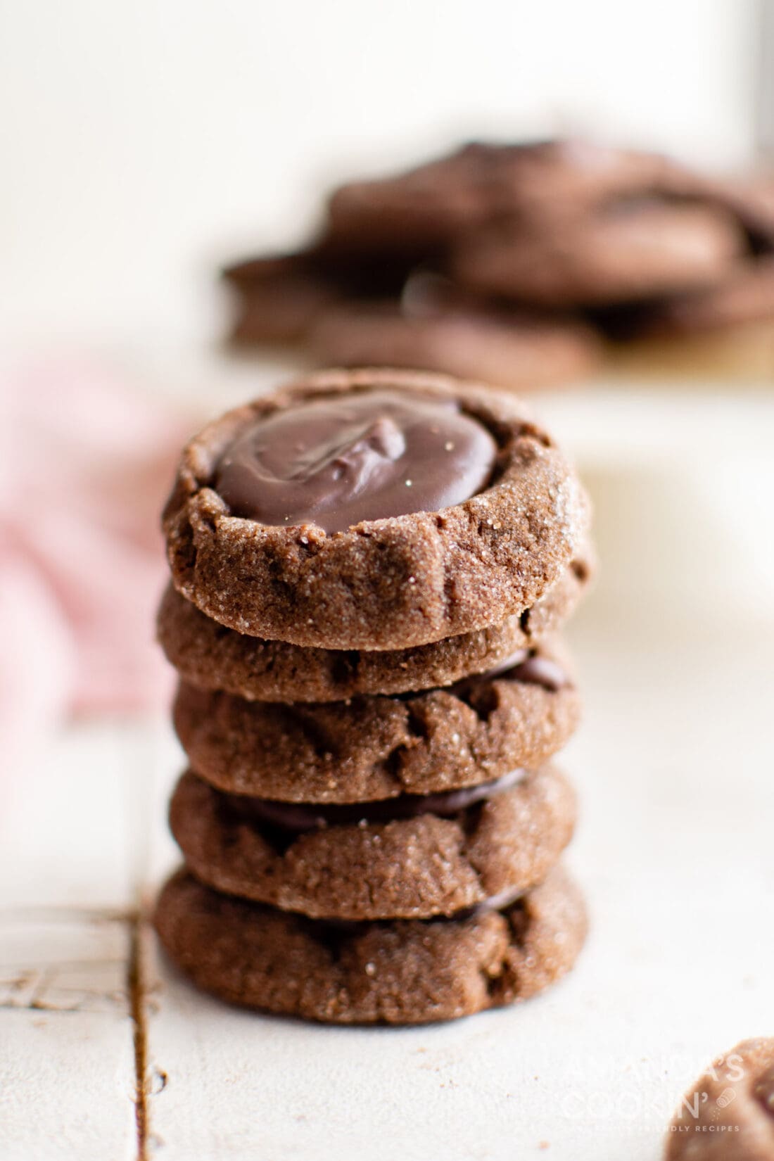 stack of Chocolate Thumbprint Cookies