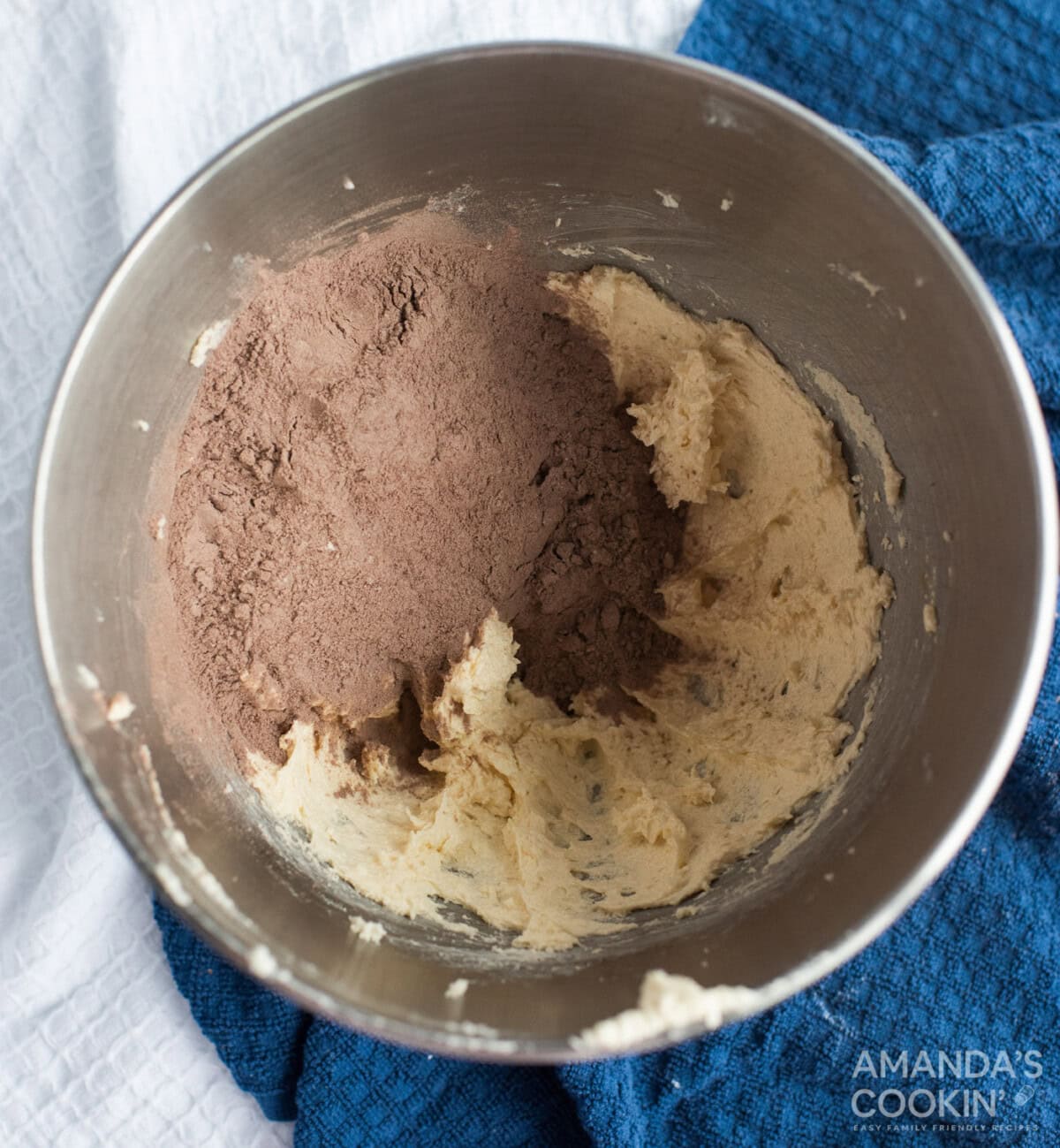cocoa and flour mixture in a mixing bowl