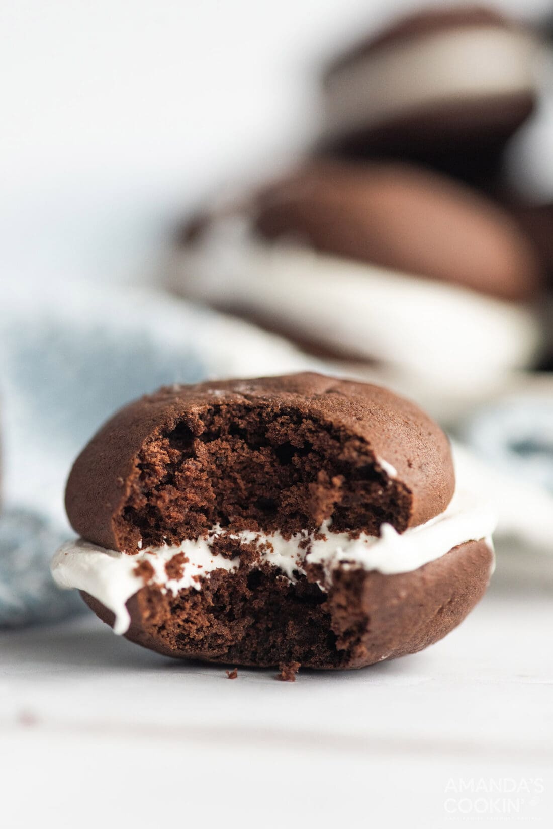 Chocolate Whoopie Pie with a bite out of it