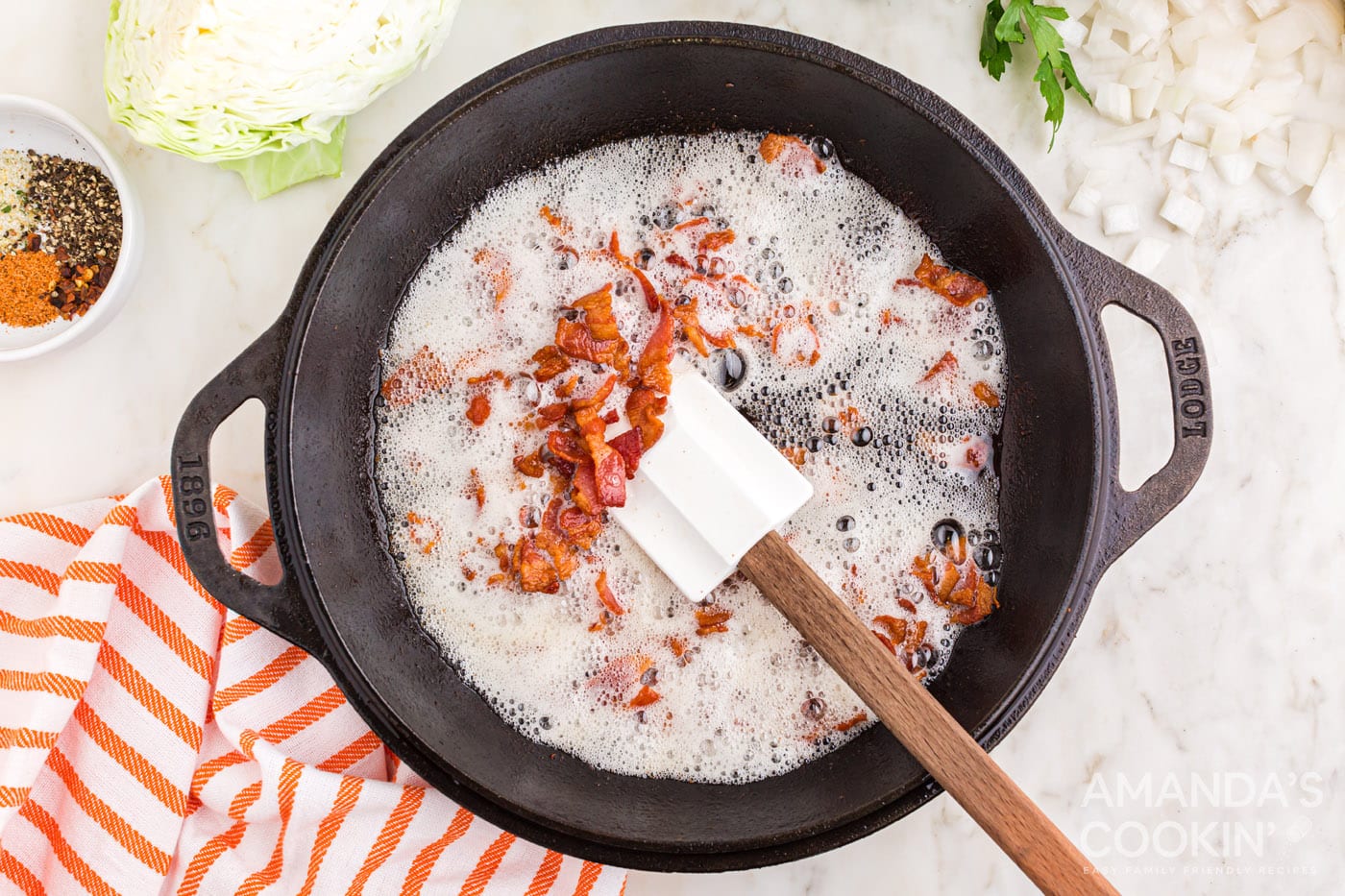 frying bacon on a skillet