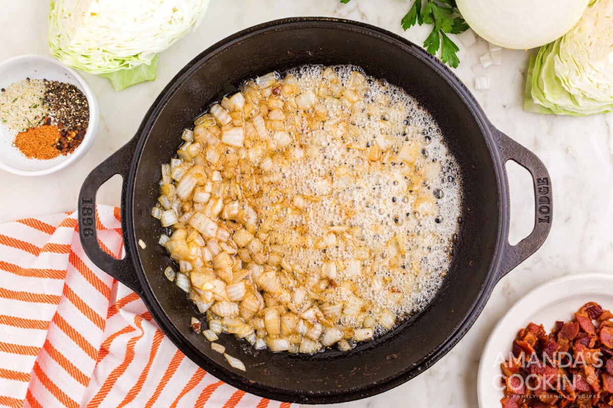 diced onion in a skillet