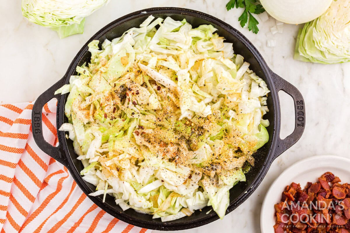 cabbage, creole seasoning, pepper, garlic salt, and a pinch of red pepper flakes