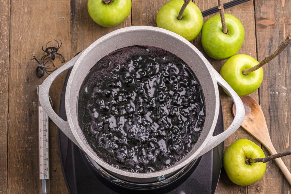 bubbling candy coating in a stockpot