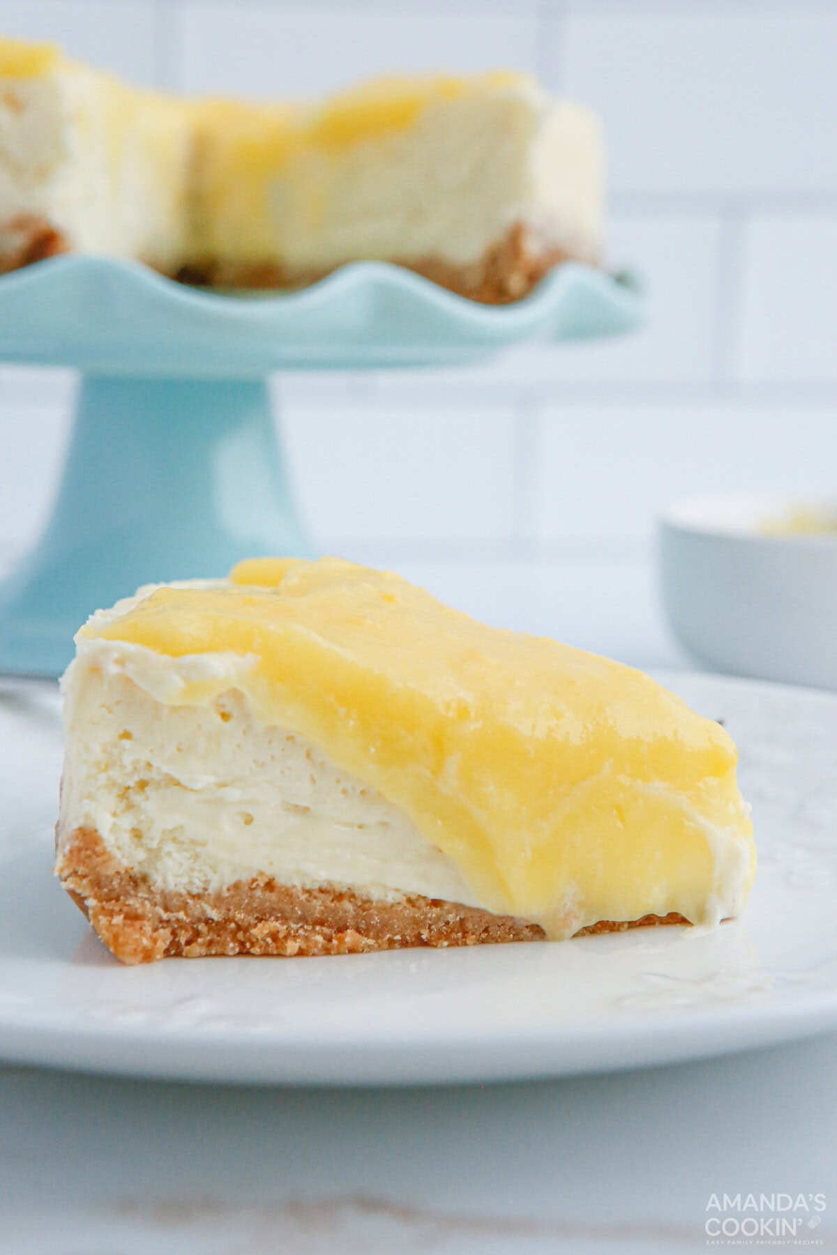 slice of Instant Pot Lemon Curd Cheesecake