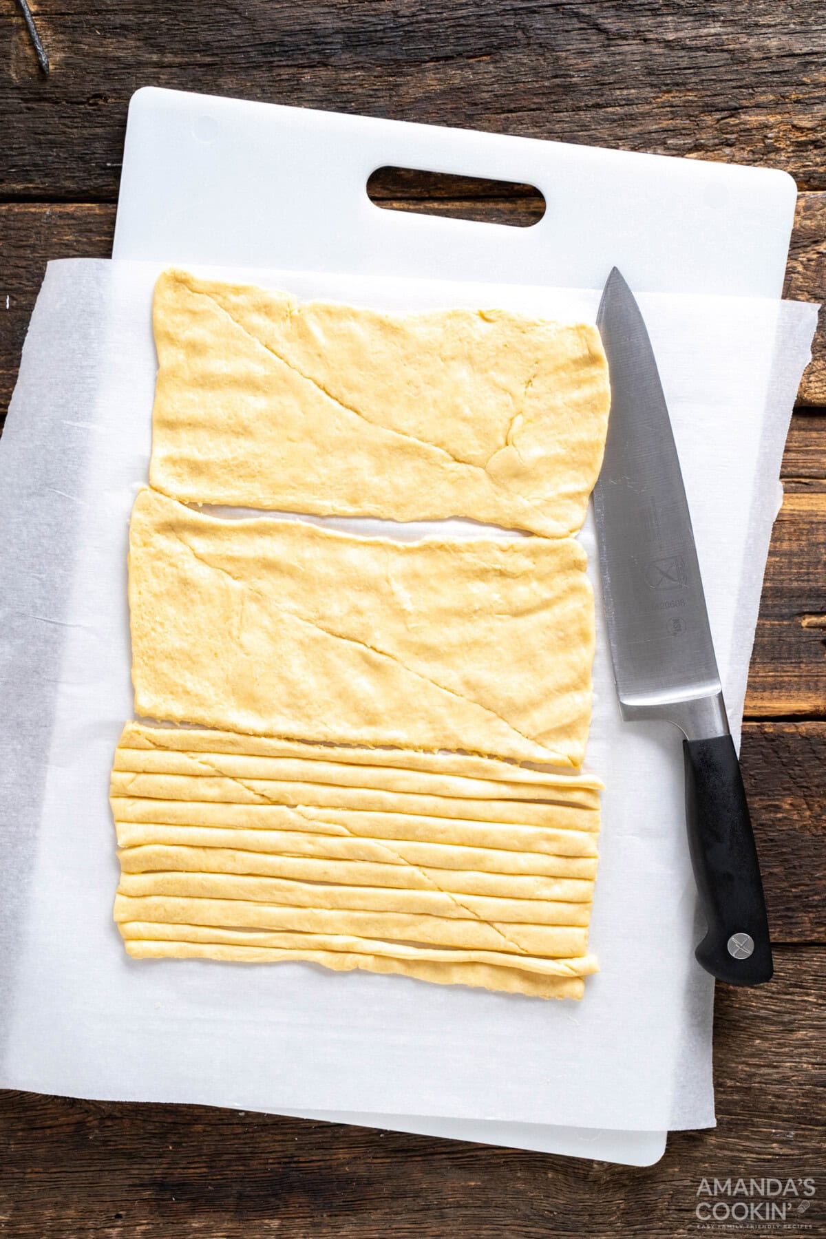 sliced crescent dough on a cutting board