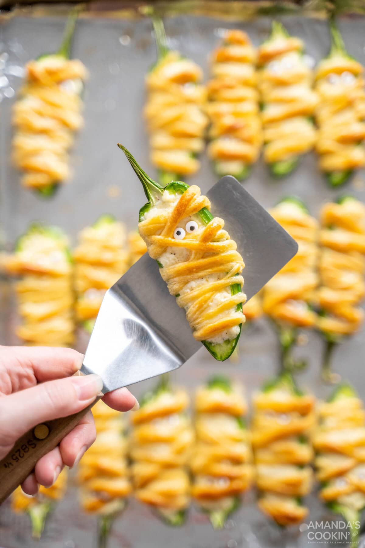 spatula holding a Jalapeno Popper Mummy