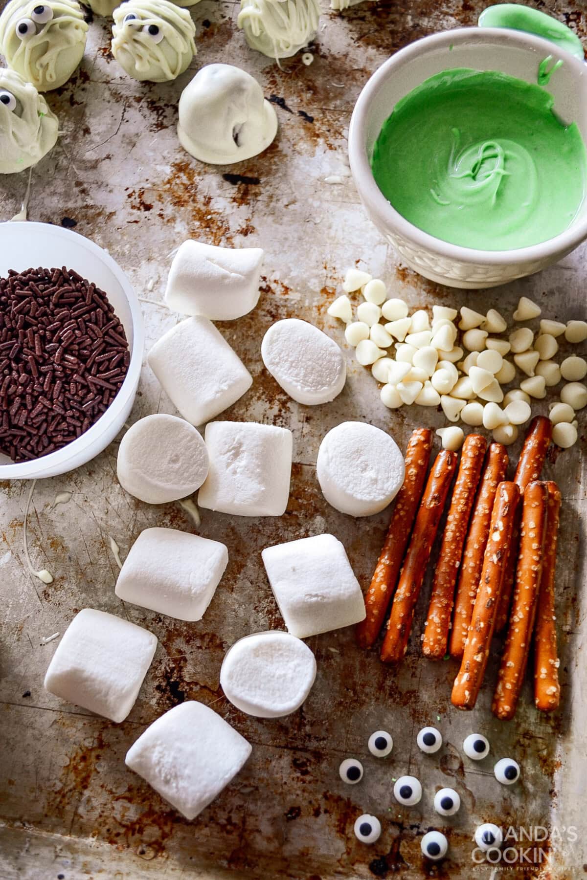 ingredients for Marshmallow Frankensteins