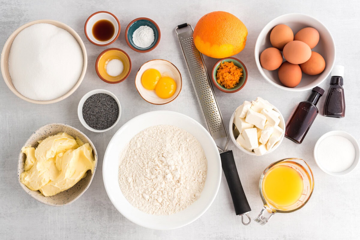 ingredients for Orange Poppy Seed Pound Cake