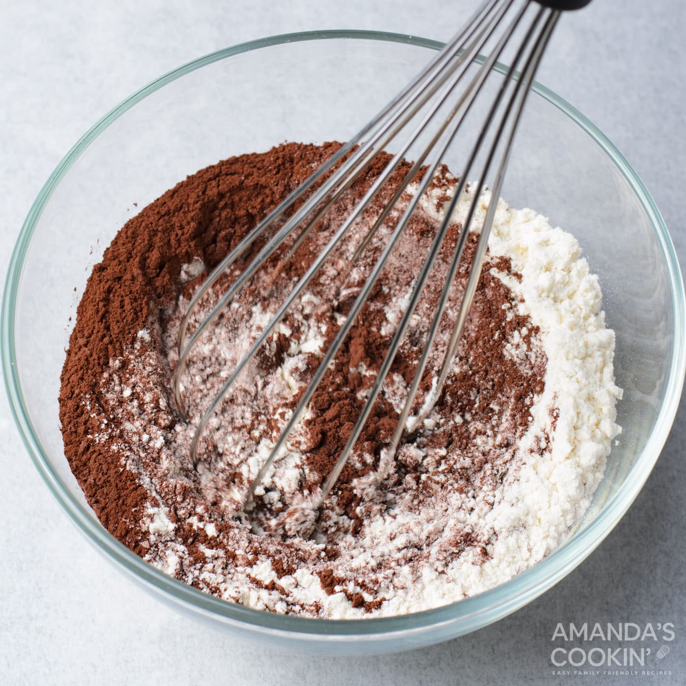 whisking flour and cocoa powder and salt