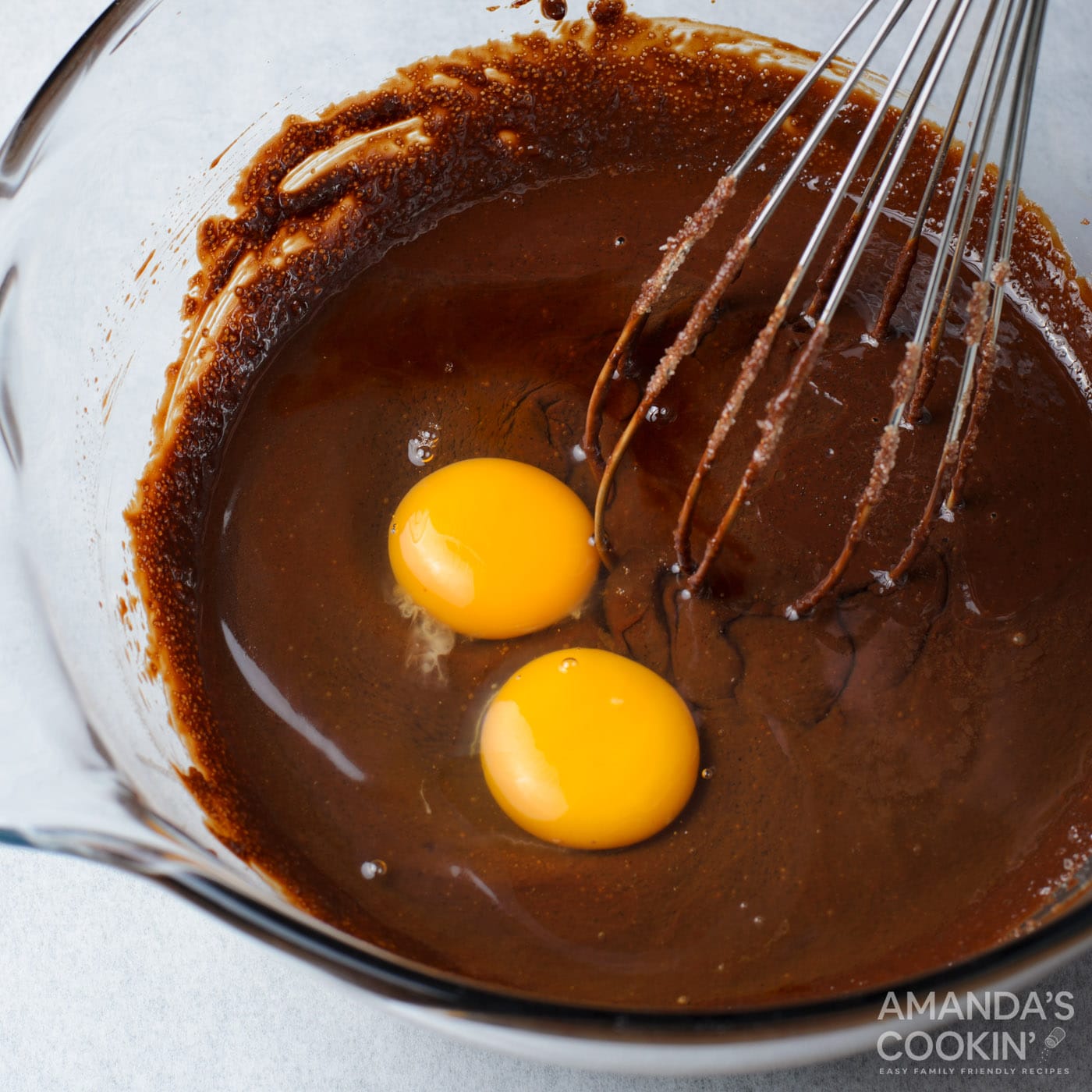 eggs whisked into brownie bater