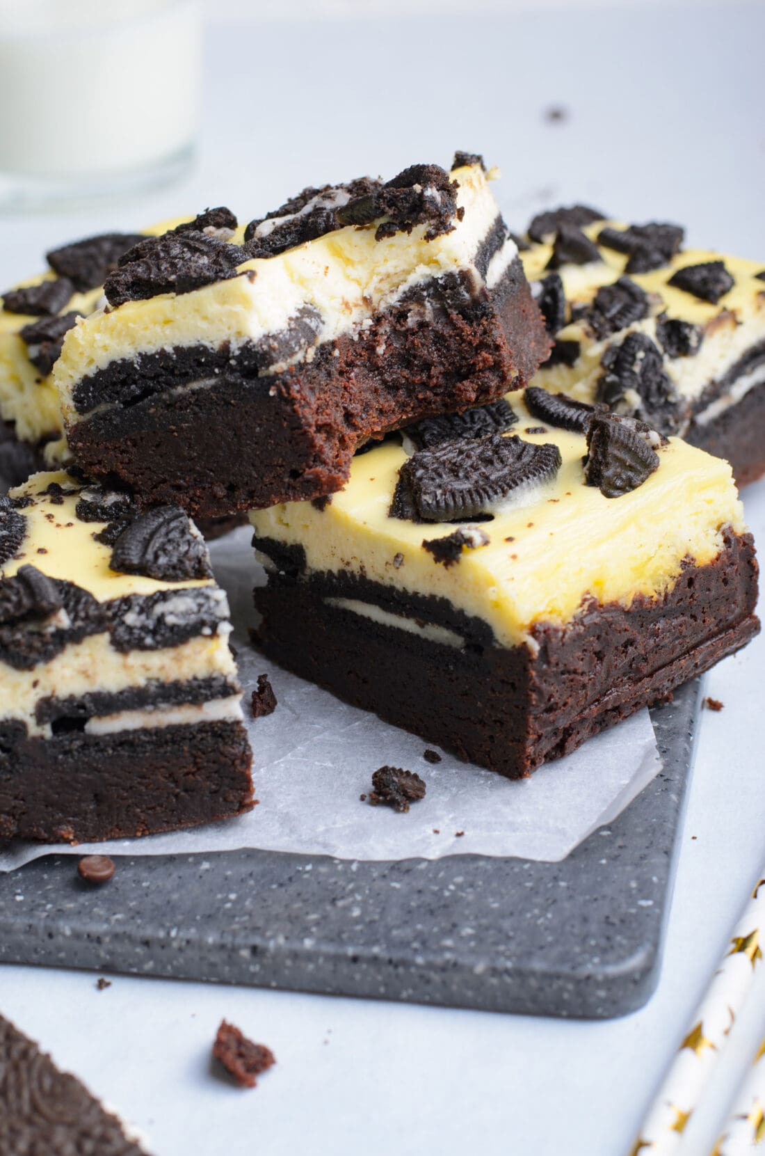 bite out of Oreo Cheesecake Brownies
