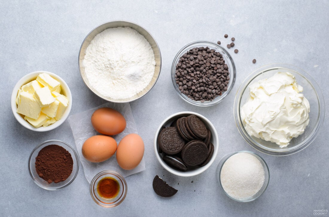 ingredients for Oreo Cheesecake Brownies