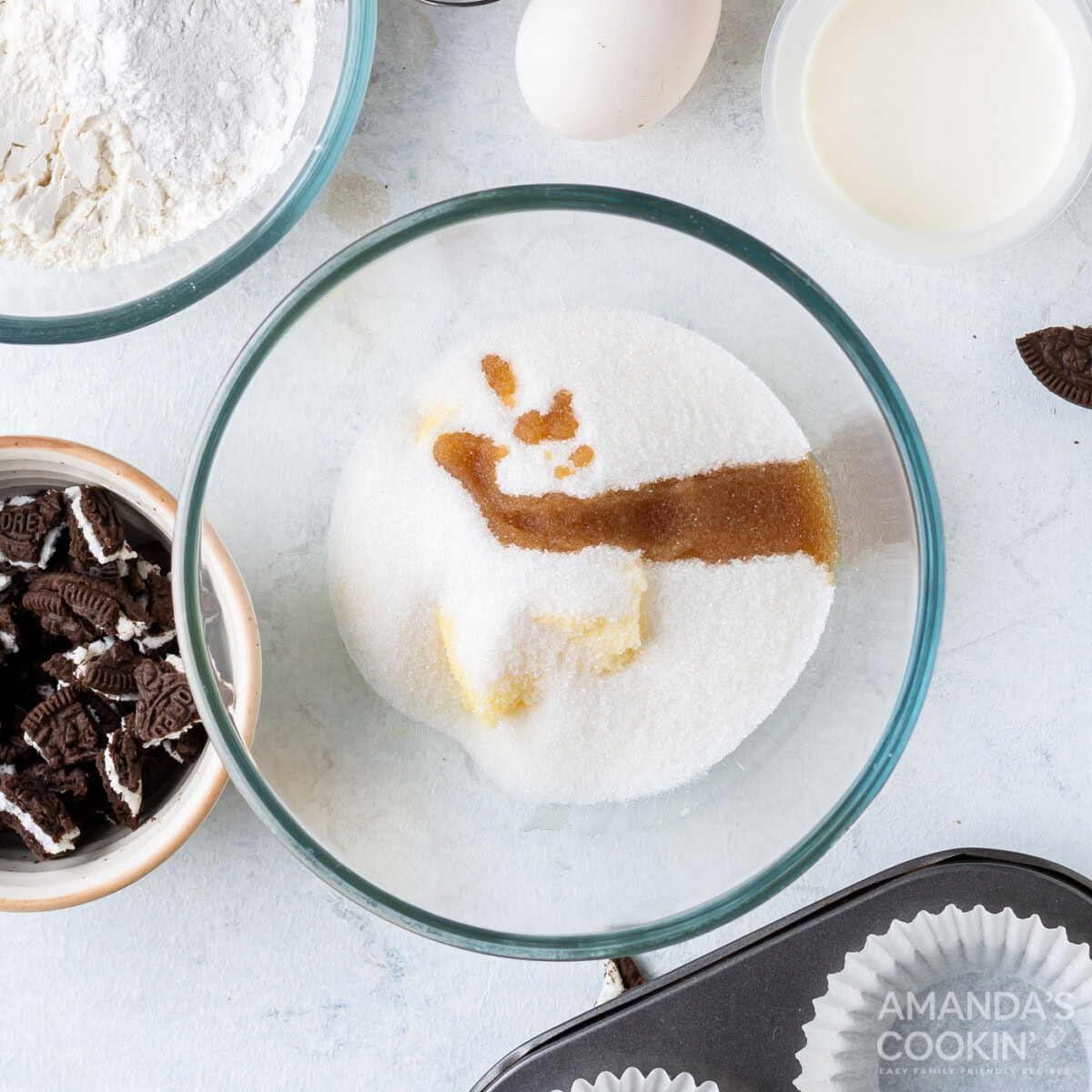 butter sugar, and vanilla extract in a bowl