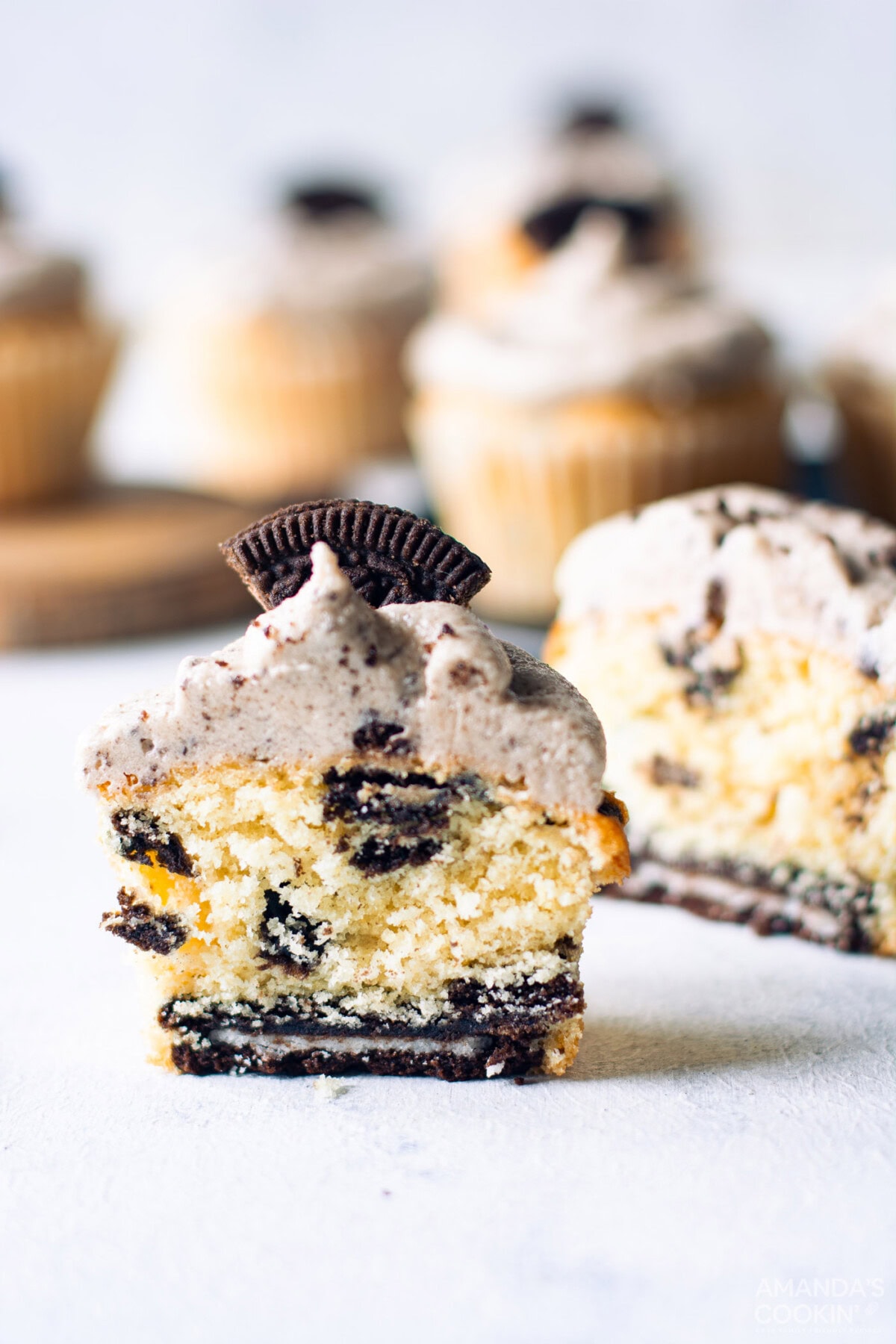 Oreo Cupcake cut in half