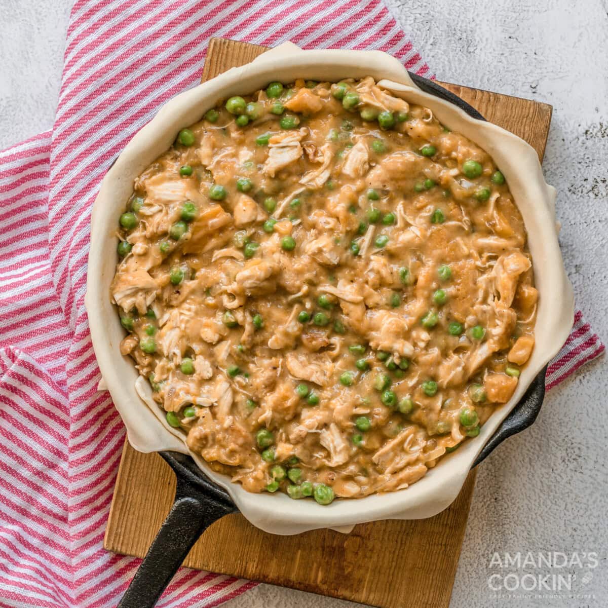 pumpkin chicken mixture in puff pastry skillet