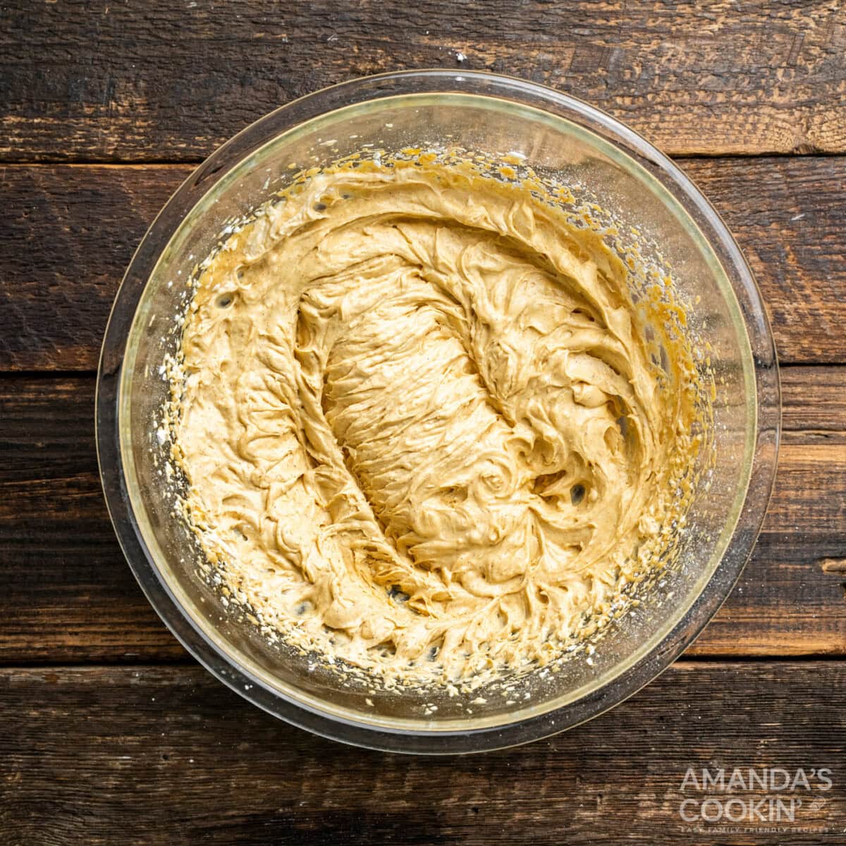 whipped cream cheese pumpkin mixture in bowl